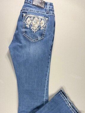 Grace In L.A. Easy Fit Jeans Women Blue Faded Mid Bling Embellished 30X32
